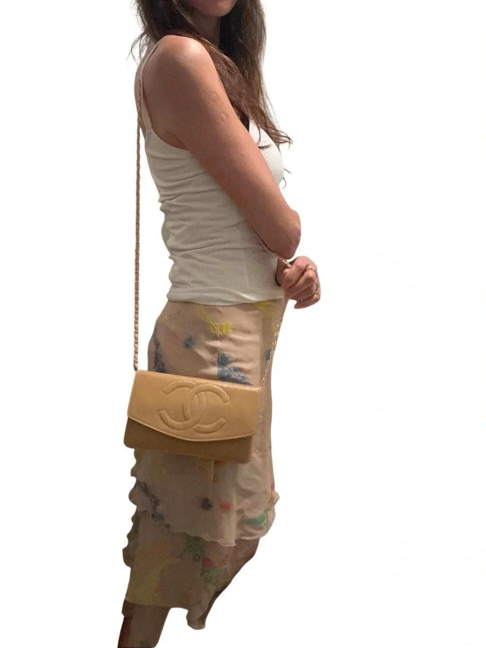 CHANEL Tan Quilted CC Leather Clutch